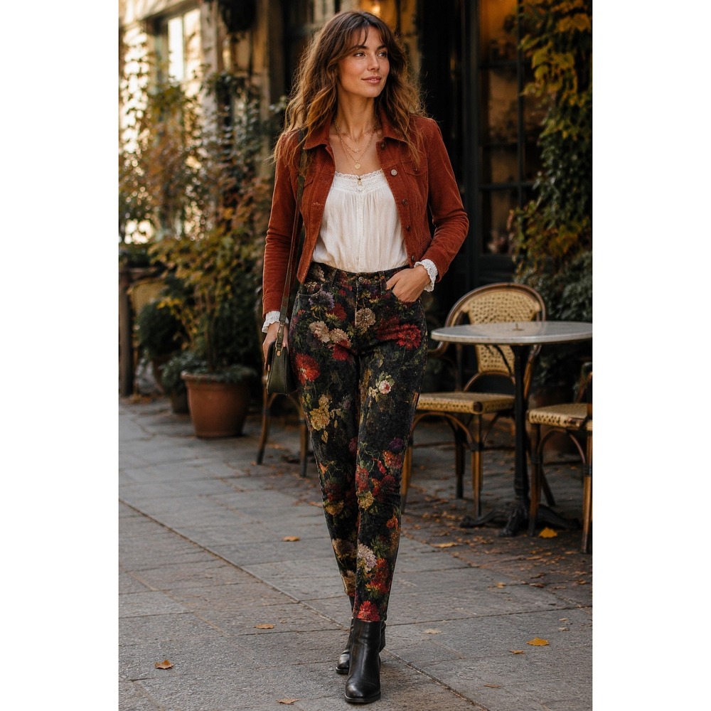 Anthropologie Pilcro Floral Velvet Skinny Pants Womens 25 Dark Botanical Print